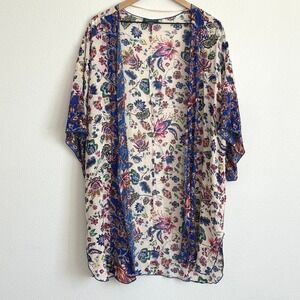 Democracy Boho Coastal Granddaughter Floral Kimono Wrap Resortwear Beach Coverup